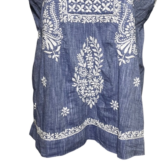 Roberta Roller Rabbit Women XL Blue Chambray Tunic Top Embroidered Shirt Popover - Picture 5 of 9